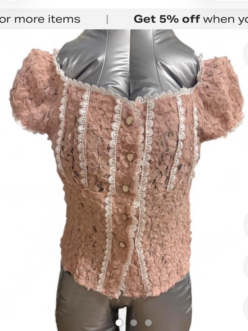 Textured Puff-Sleeve Pink Button-Front Blouse